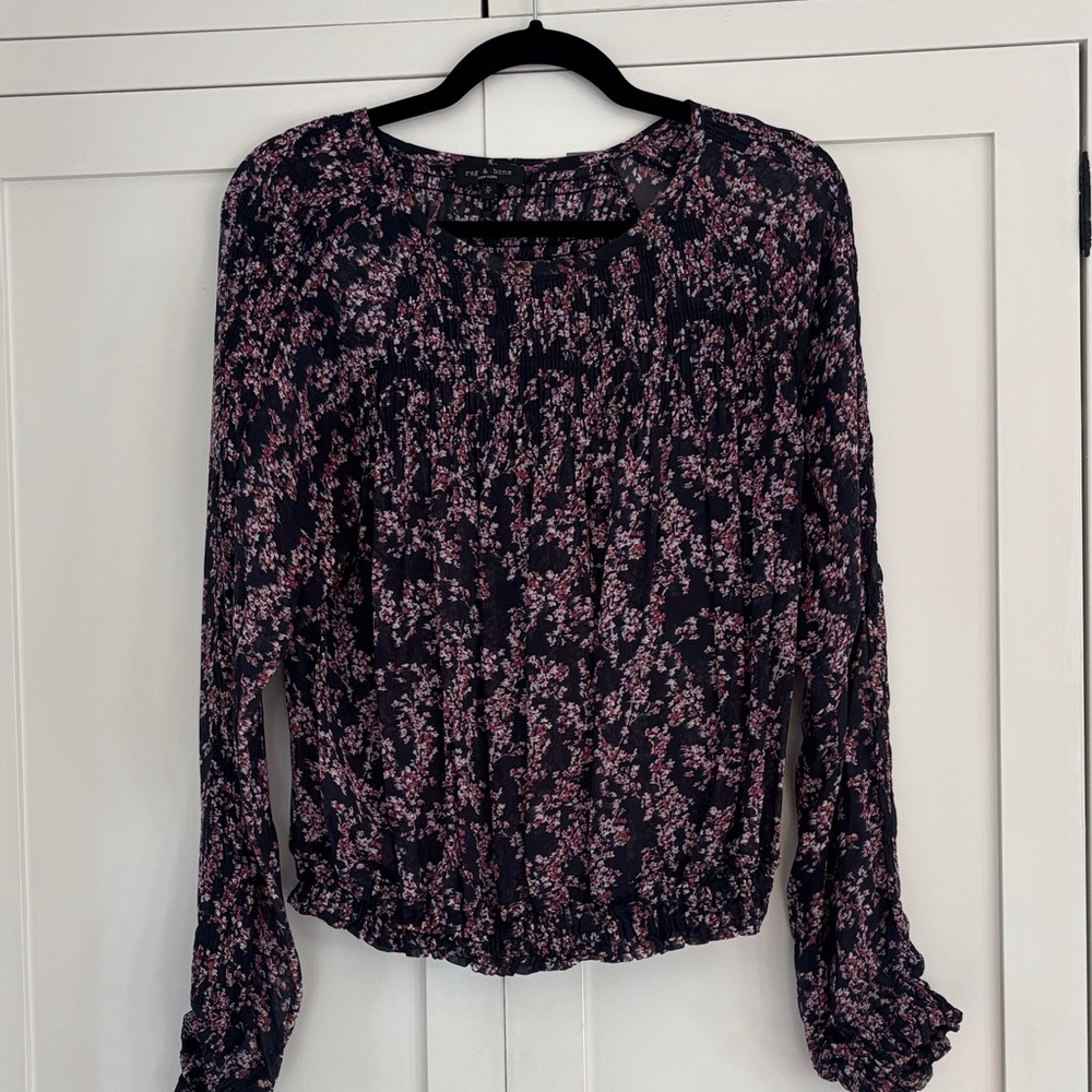 Rag & Bone Navy and Pink Floral Blouse